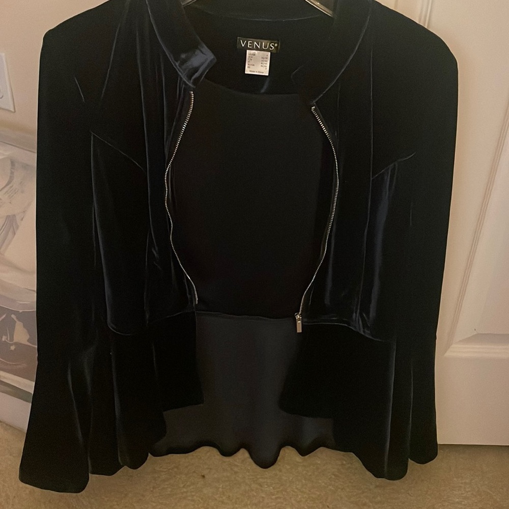 Velvet blue jacket with bell sleeves